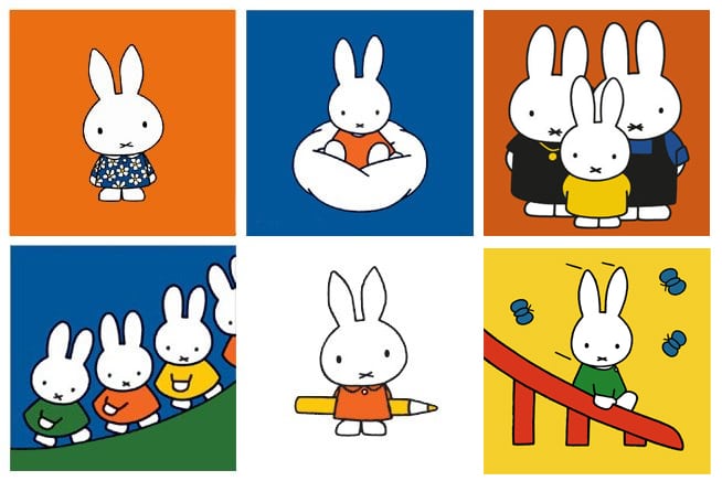 Kelinci Miffy dalam komposisi khas warna bloknya
